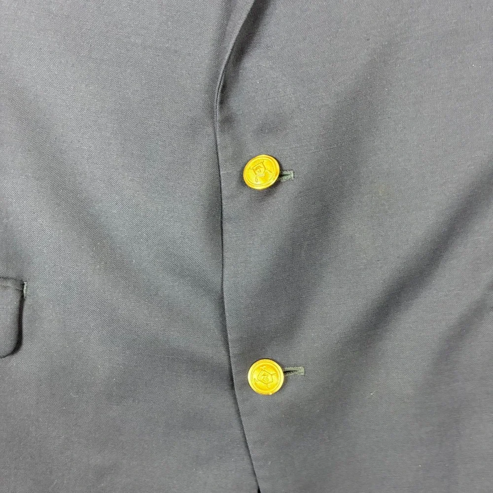 Lauren Ralph Lauren Mens Navy Blue Wool Blend Blazer Gold Crest Buttons 46L